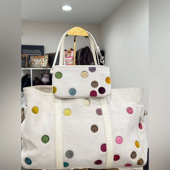 Coach Handbags - Coach Limited Edition Set (2) Tote Bag with Polka Dots + Wristlet 🚨WORN/As-Is